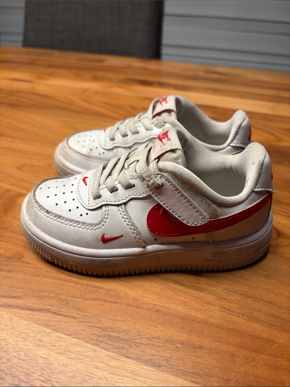 Nike Kids White and Red Swoosh Sneakers
